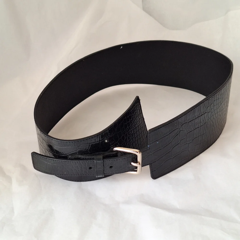 Club Monaco Embossed wide black leather belt S